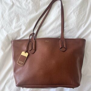 Lauren by Ralph Lauren Brown Leather Short Handle Tote